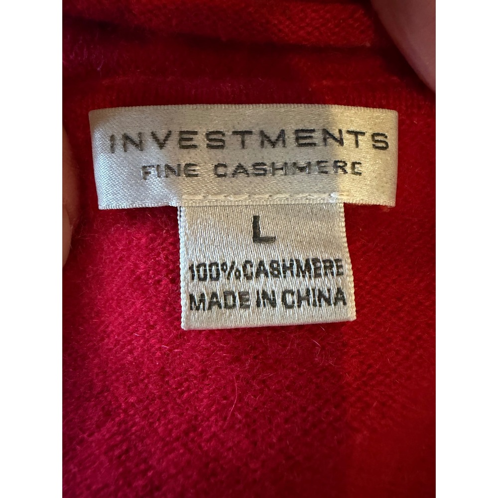 Investments Cashmere Sweater Women Large Red V Neck Knit Quiet Luxury Preppy - Picture 8 of 9
